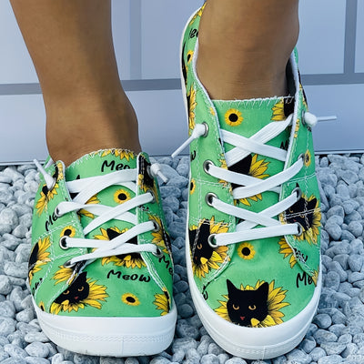 Cute and Comfy Women's Cartoon Black Cats Print Shoes: Perfect for Halloween and Everyday Wear