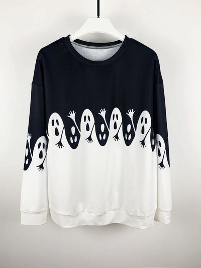 Spooky Chic: Halloween Ghost Print Pullover Sweatshirt for Fall/Winter