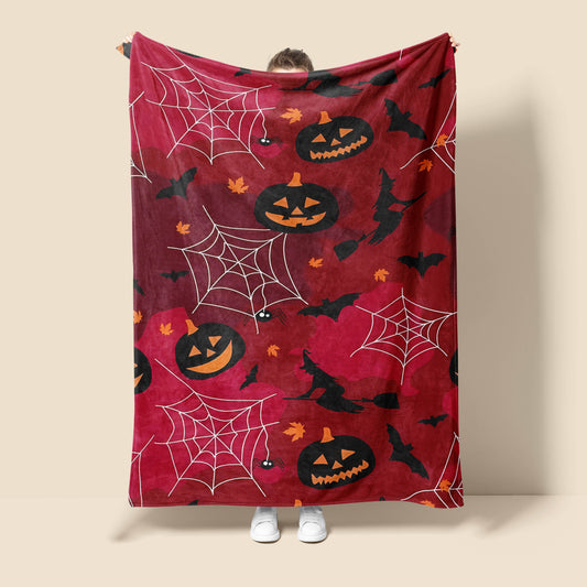 This Pumpkin, Bat and Spider Web Print Throw Blanket is perfect for any season or any occasion. Crafted with warm and comfortable flannel fabric the blanket is ideal for sofa, bed, couch, and office use. With a modern and festive print, it makes a great addition to decor as well as a great all-season gift.