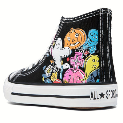 Wacky Pumpkin Ghost Print Canvas Shoes: Spooktacular Halloween Creativity in Every Step