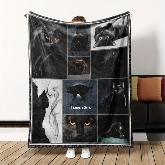 Show your love for cats with this Black Cat Blanket. It's crafted from ultra-soft microfiber, making it incredibly comfortable for cuddling or lounging. This blanket is perfect for cat-lovers, making it an ideal gift for any occasion.