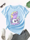 Fierce and Playful: Cartoon Cat Skull Print Crew Neck T-Shirt - Stay Cool and Stylish this Spring/Summer!