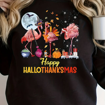 HalloThanksMas Bliss: Women's Casual Long Sleeve Crew Neck Sweatshirt