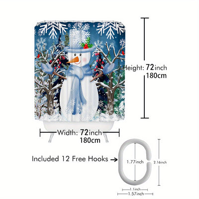 Whimsical Holiday Delight: Red Santa Claus Gnome Snowflake Snowman Shower Curtain for Festive Bathroom Decor