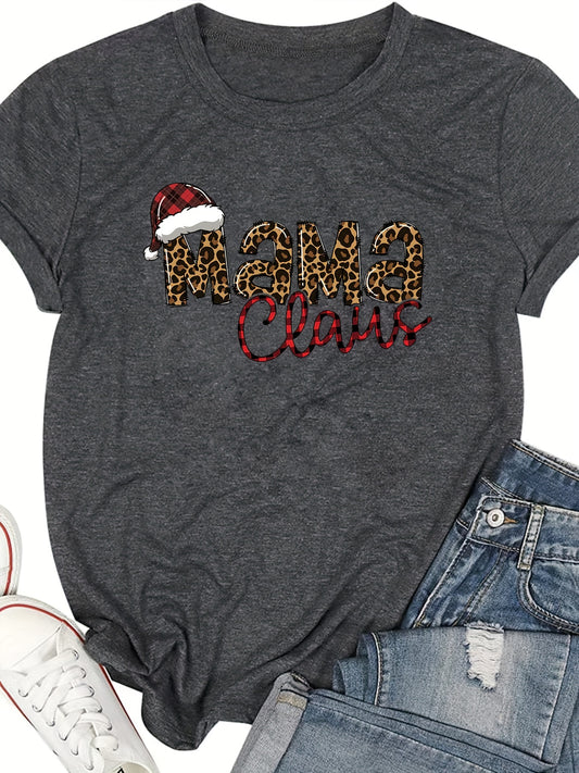 Mama Claus Pattern Crew Neck T-Shirt: A Festive and Comfortable Summer Essential for Women's Clothing