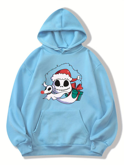 Festive Fun: Christmas Cartoon Pattern Hoodie - Women's Casual Drawstring Hooded Sweatshirt for Winter/Fall