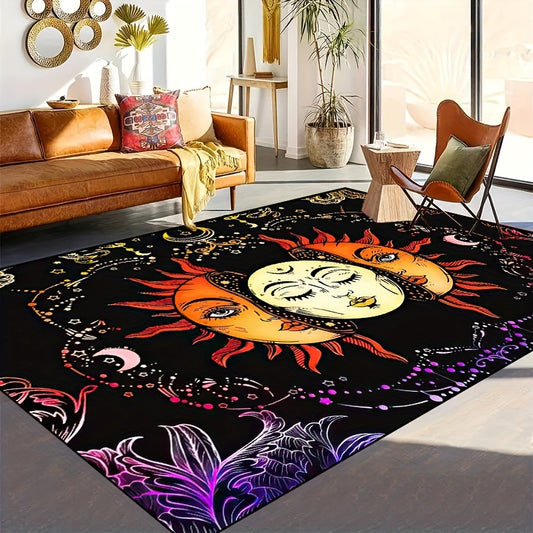 Enhance your living spaces with the beautiful Sun Goddess Non-Slip Resistant rug. This exquisite piece of art is made of 100% polypropylene and features a geometric design with a 0.39" pile height. The non-slip backing ensures maximum safety and stability, making it perfect for various living spaces.