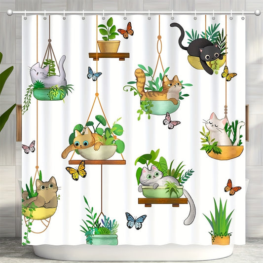 Fun Bath Dog and Marine Creature Shower Curtain: Polyester, Eco-Friendly, Creative Design for Children - Includes 12 Hooks