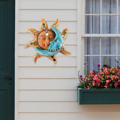 Weatherproof Sun Moon Metal Art Wall Sculpture: Outdoor Decorations for Patio & Living Spaces