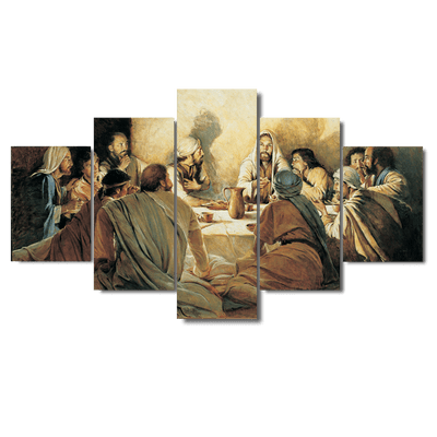 Enhance your home with The Divine Masterpiece: 5pcs HD Printed Christ Apostles Last Supper Canvas Wall Art. Expertly crafted and scientifically designed, this exquisite collection adds a touch of elegance to any space. With its high definition printing and 5 piece set, bring the revered Last Supper into your home in a unique and beautiful way.