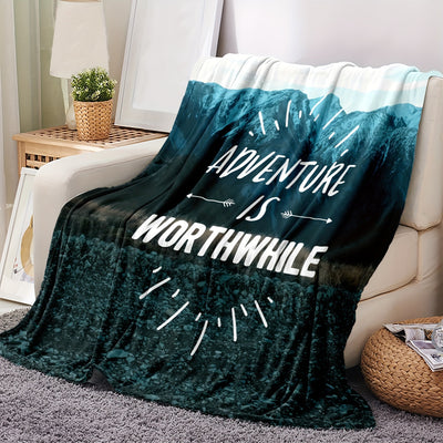 Cozy Mountain Slogan Print Flannel Blanket - Ideal for Travel, Sofa, Bed, Office & Home Decor - Perfect Birthday & Holiday Gift for Boys, Girls, and Adults - All-Season Comfort