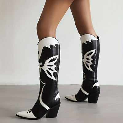 Women's Fashion-forward Printed Chunky Heel Boots: Embrace Style with These Retro Western Boots!