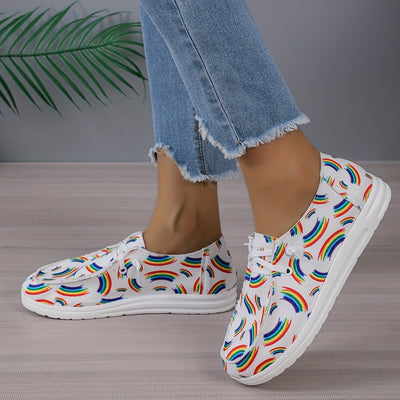 Women's Rainbow Pattern Canvas Shoes - Lightweight and Comfortable Low Top Shoes