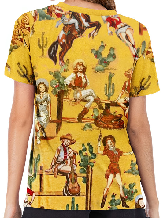 Cactus & Girls Vintage Shorts Sleeve Loose Stylish T-shirt, Women's Clothing