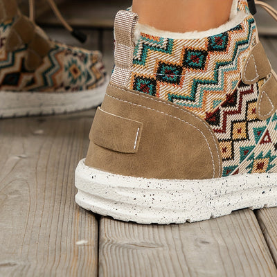 Warm and Stylish: Women's Plush-Lined Snow Boots with Tribal Patterns and Flat Ankle for Cozy Winter Adventures