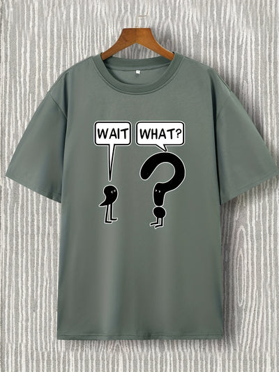 This Wait, What? T-Shirt is the perfect addition to your summer wardrobe. With its stylish letter print, stretchy fabric, and graphic design, it offers both comfort and fashion in one. The crew neck and cool look make it a versatile choice for any outdoor activities.