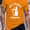 Best Friends Letter Print T-Shirt: Elevate Your Summer Casual Street Style with this Stretch Round Neck Tee Shirt