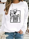 Halloween Skull Drink Graphic Print Sweatshirt, Casual Long Sleeve Crew Neck Sweatshirt, Women's Clothing