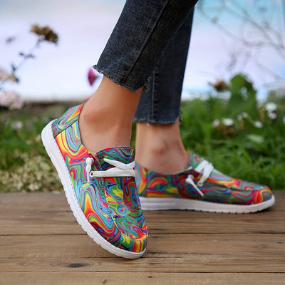 Stylish Marble Colorful Women's Canvas Sneakers - Comfortable Low Top Slip-On Flat Shoes for Casual Walking