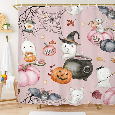 Halloween Cute Ghost Shower Curtain Set: Spooky Holiday Home Bathroom Decor for Boys and Girls