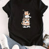 Stylish and Casual: Women's Cat Print Crew Neck T-Shirt - A Must-Have for Spring/Summer Fashion!