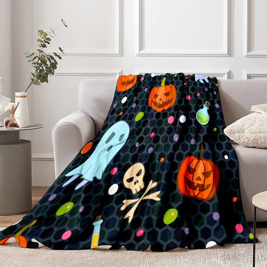 Halloween Spirit Flannel Blanket: Cozy and Fun Ghost Pumpkin Print Throw Blanket for All Occasions