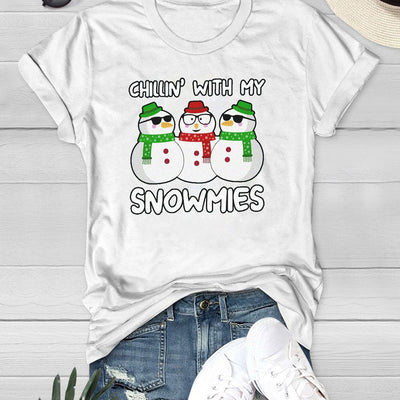 Festive and Chic: Snowman Graphic Casual Sports T-Shirts for a Joyful Christmas