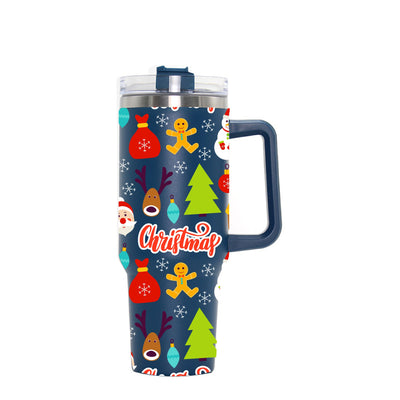 40oz Christmas Tumbler: Insulated Stainless Steel Water Bottle with Lid - Perfect Summer Drinkware for Car, Home, Office and Travel - Portable Cup with Handle - Ideal Birthday and Christmas Gifts