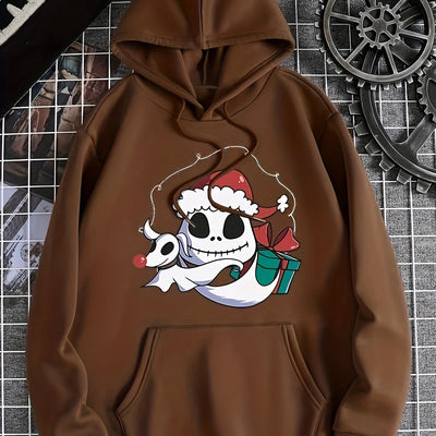 Festive Fun: Christmas Cartoon Pattern Hoodie - Women's Casual Drawstring Hooded Sweatshirt for Winter/Fall