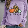 Pumpkin and It's Fall Y'all Print Sweatshirt, Casual Long Sleeve Crew Neck Sweatshirt, Women's Clothing