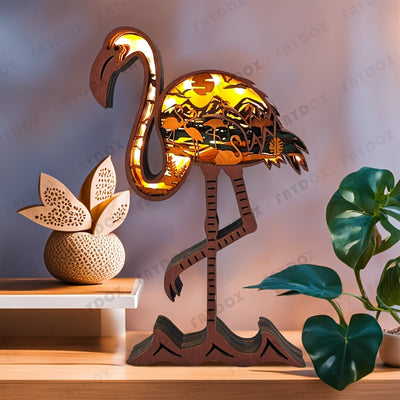 Enchanting Flamingo Wood Carving LED Night Light: Whimsical Decorative Piece for Indoors, Perfect Christmas and Halloween Gift & Desktop Accent