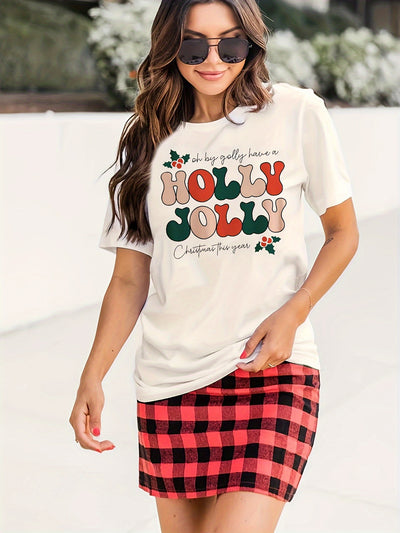 Fashionable and Comfortable: Letter Print Crew Neck Tee - A Must-Have Casual Short Sleeve T-Shirt for Women