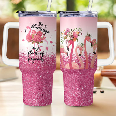 Flamingo Paradise: 40oz Insulated Tumbler with Handle and Straw - The Ultimate Travel Mug for Refreshing Beverages on the Go