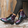 Sun & Moon Print Ankle Combat Boots: Embrace Gothic Style with Non-Slip Soles for Outdoor Adventures