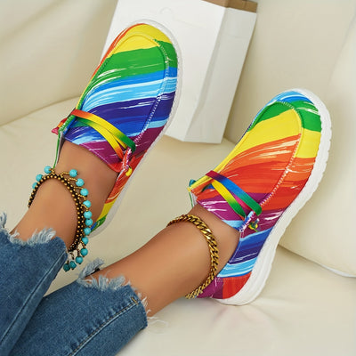 Multicolor Pattern Women's Canvas Shoes - Stylish Lace Up Low Top Sneakers for Casual and Outdoor Wear