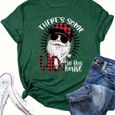 Festive and Stylish: Christmas Santa Print Crew Neck T-Shirt - A Must-have Casual Short Sleeve for Women's Spring/Summer Wardrobe!
