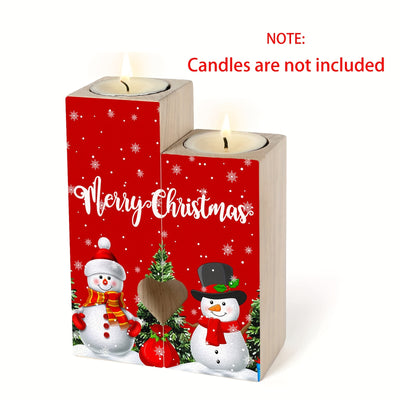 Winter Wonderland Vintage Wood Tea Light Candle Holder Set for Christmas Tree Decor