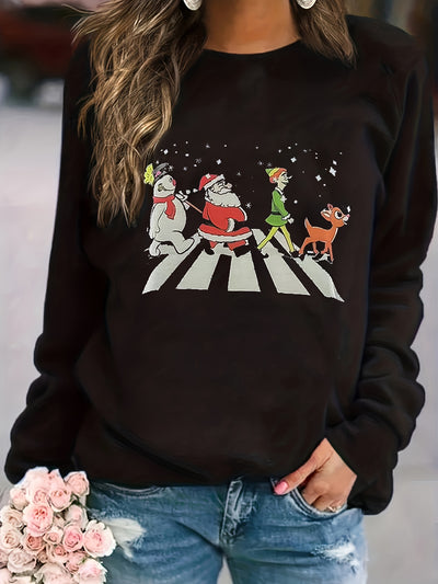 The Festive Joy Christmas Print Sweatshirt for Women keeps you warm and fashionable during the cold season. Featuring a classic pullover style, comfortable material and cute cartoon pattern for added charm, you will stay cozy and stylish this fall-winter season!