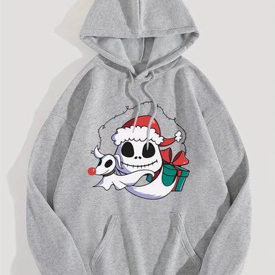 Festive Fun: Christmas Cartoon Pattern Hoodie - Women's Casual Drawstring Hooded Sweatshirt for Winter/Fall