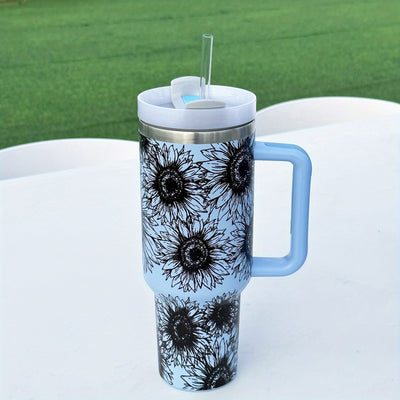 Ultimate Summer Thirst Quencher: 40oz Sunflower Tumbler with Lid and Straw - Stainless Steel Insulated Water Bottle for Refreshment On-the-Go!