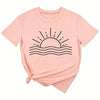 Graphic Print Crew Neck T-Shirt with Sun, Casual Short Sleeve T-Shirt For Spring & Summer, Women's Clothing