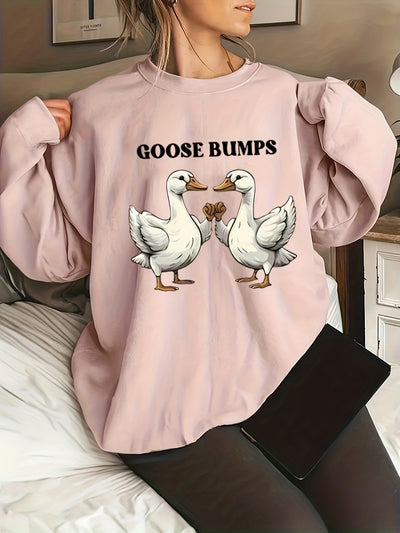 Goose Letter Print: Women's Plus Size Casual Sweatshirt with Long Sleeve Round Neck Design