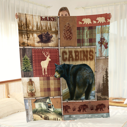 Keep warm and enjoy the plush comfort of the Vintage Wild Bear Print Flannel Blanket. The throw is constructed from soft, high-quality polyester fleece and made to provide luxurious warmth and comfort at home, at the office, or while traveling. The cozy bear print adds a touch of wild style to your space.