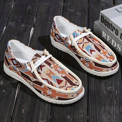 Stylish Women's Ethnic Tribal Printed Canvas Shoes - Comfortable Round Toe Lace Up Low Top Sneakers for Casual Walking