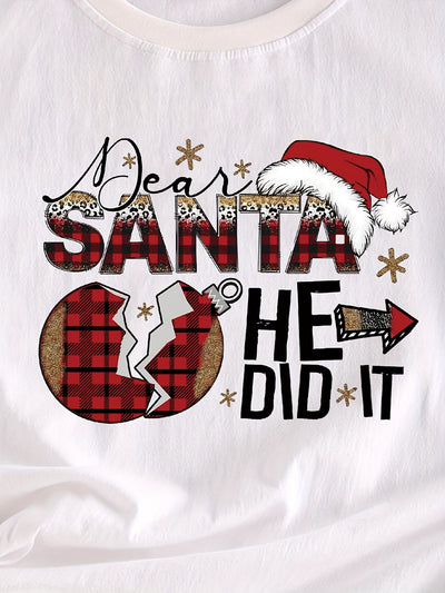 Festive Christmas Graphic Letter Print T-Shirt: Elevate Your Spring-Summer Casual Wardrobe!