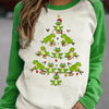 Festive and Fun: Women's Plus Size Christmas Tree Frog Print Raglan Long Sleeve Tshirt