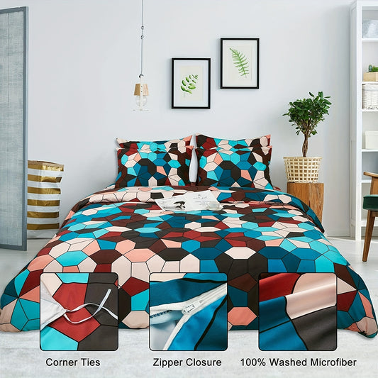 Geometric Elegance: 2-3pcs Duvet Cover Set for a Soft and Comfortable Bedroom Ambiance - Includes 1 Duvet Cover and 1/2 Pillowcase (Core Not Included)