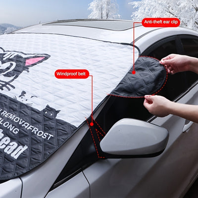 Premium Front Windshield Double-Sided Snow Cover - Protect Your Car Against Snow, Sun, Rain, and Theft - Cartoon Design - Easy Installation - 147x98cm