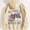 Feline Frenzy: Books & Cats Print Hoodie - Stay Cozy and Stylish this Winter/Fall with this Casual Hooded Sweatshirt for Women