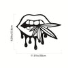 Bold and Bewitching: Black Metal Art Lips Bitting Weed Leaf Halloween Décor – A Striking Hanging Pendant for Garden, Living Room, Bedroom, and Balcony